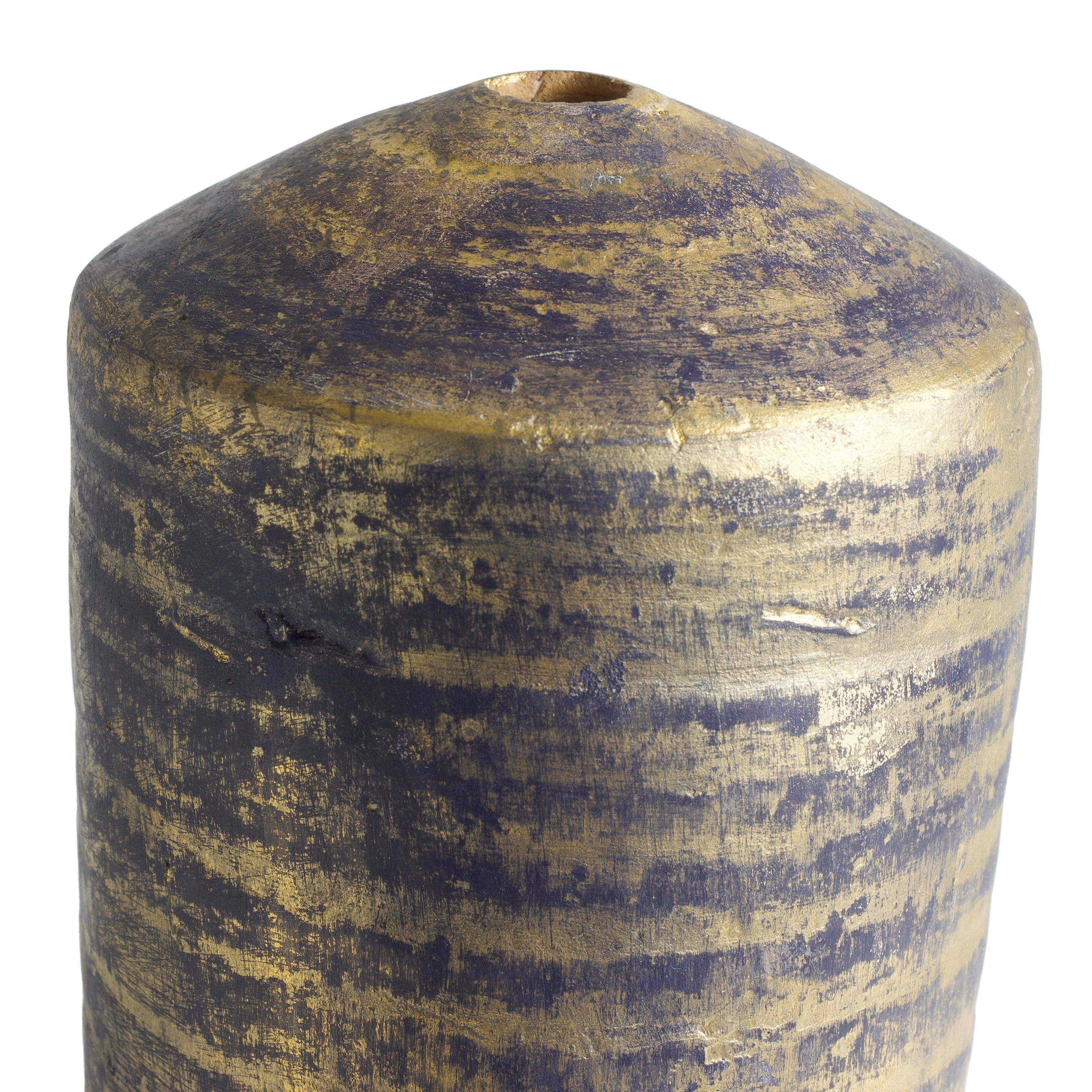 XXIe siècle et contemporain Vase moderne Matera bleu et or en céramique d'origine en vente