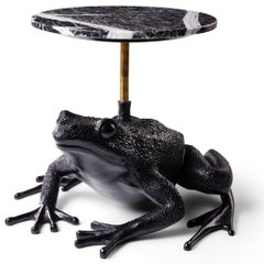 Black Marble Frog Side Table with Sculpted Bronze Details – Egg Designs