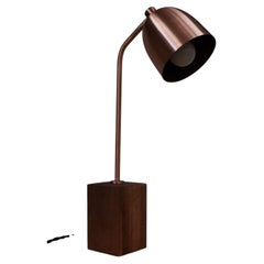 Modern Matte Copper & Parota Wood Block Desk Light "Lámpara F"