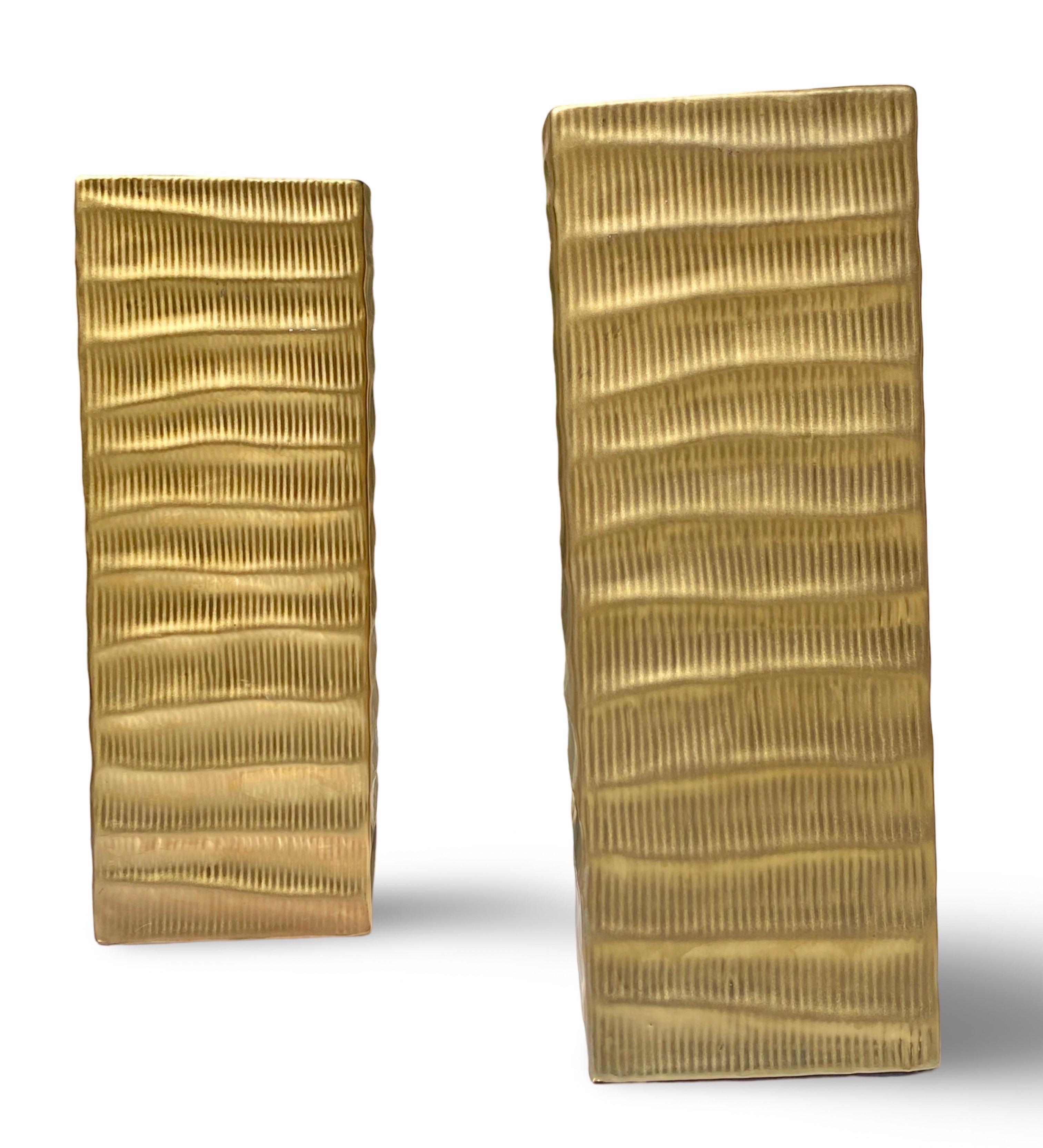Unknown Modern Matte Gold Modern Skyscraper Vase Sculptures Pair For Sale