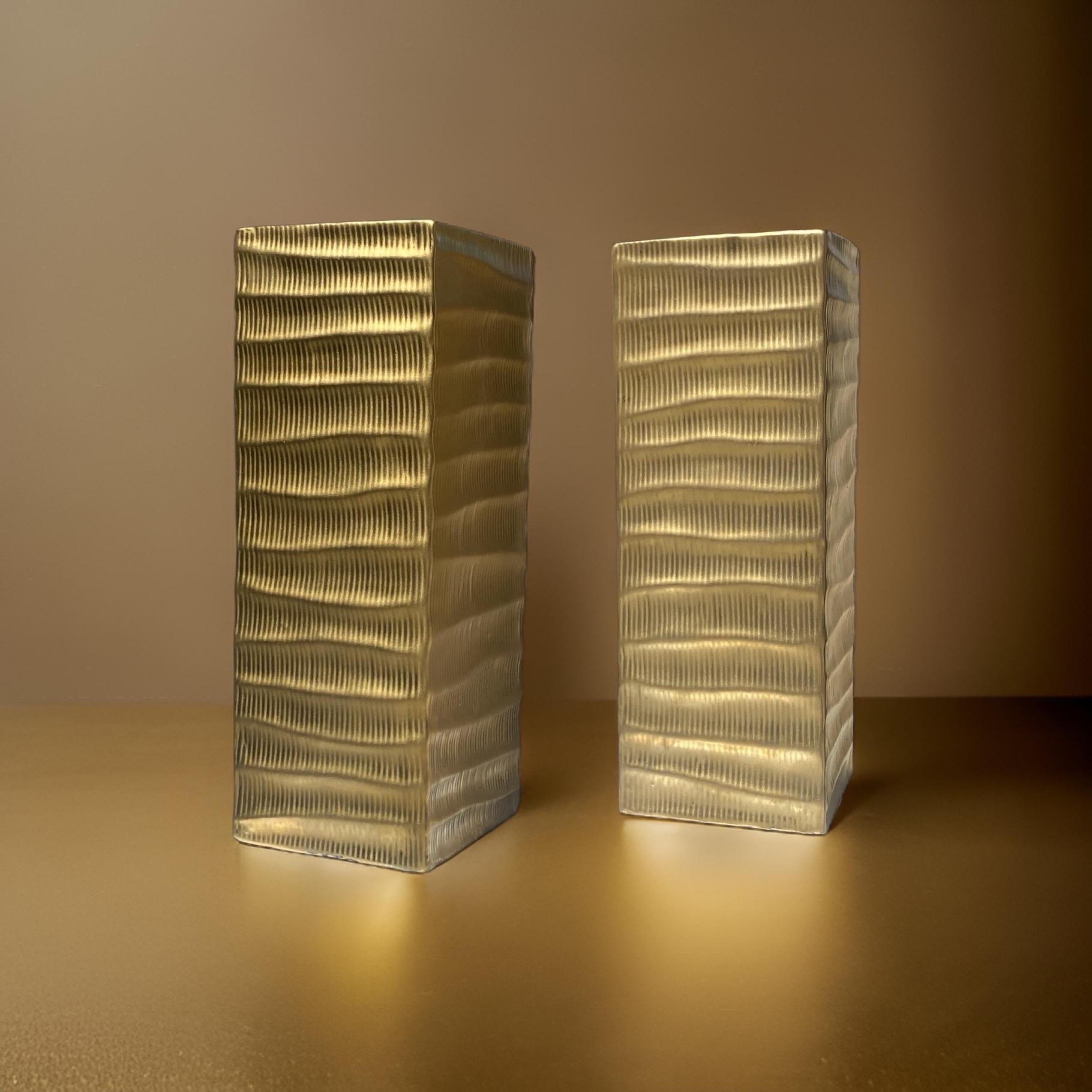 Modern Matte Gold Modern Skyscraper Vase Sculptures Pair For Sale 1