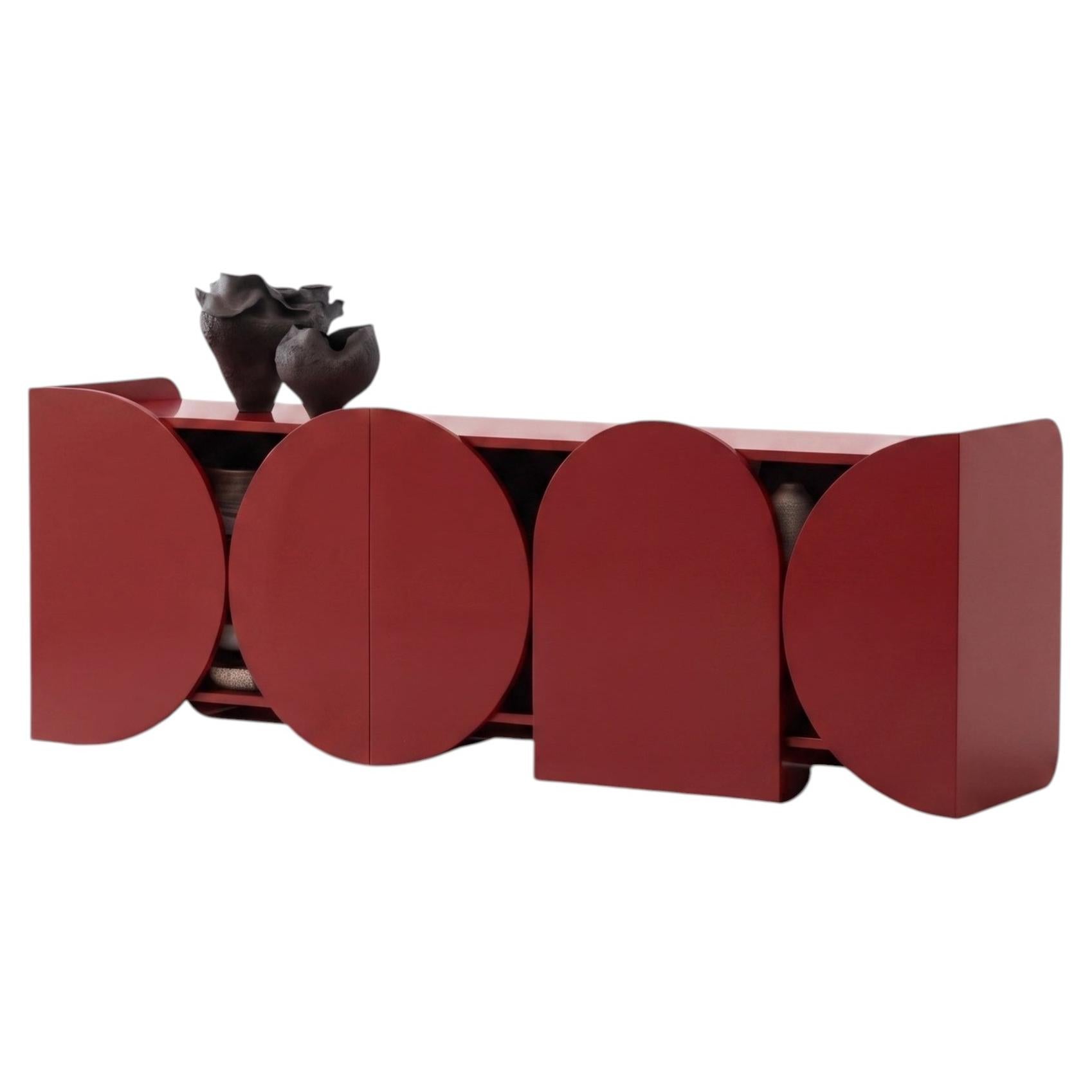 Modern Matte Lacquered Sideboard Buffet Cabinet Mogg Shape RAL3001 Bauhaus Style
