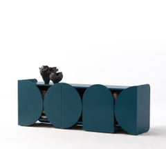 Modern Matte Lacquered Sideboard Buffet Cabinet Mogg Shape RAL5020 Bauhaus Style