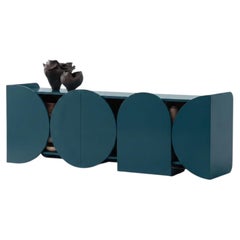 Modern Matte Lacquered Sideboard Buffet Cabinet Mogg Shape RAL5020 Bauhaus Style