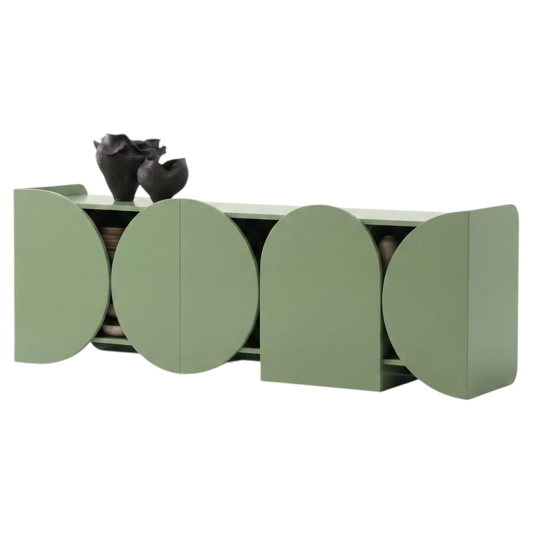 Modern Matte Lacquered Sideboard Buffet Cabinet Mogg Shape RAL6021 Bauhaus Style