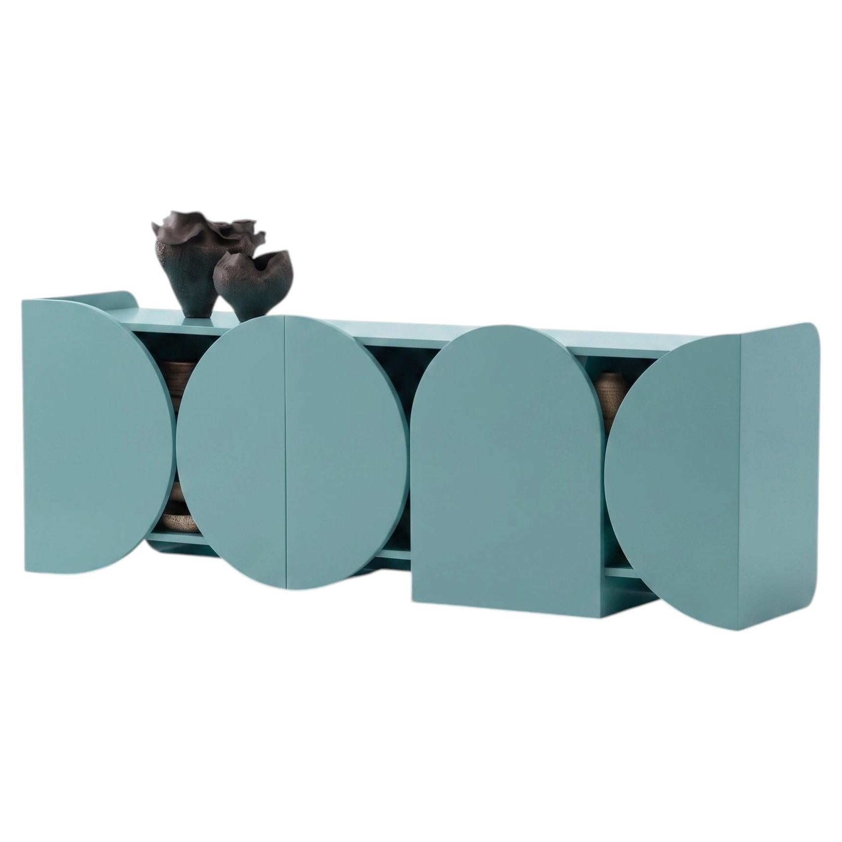 Modern Matte Lacquered Sideboard Buffet Cabinet Mogg Shape RAL6034 Bauhaus Style For Sale