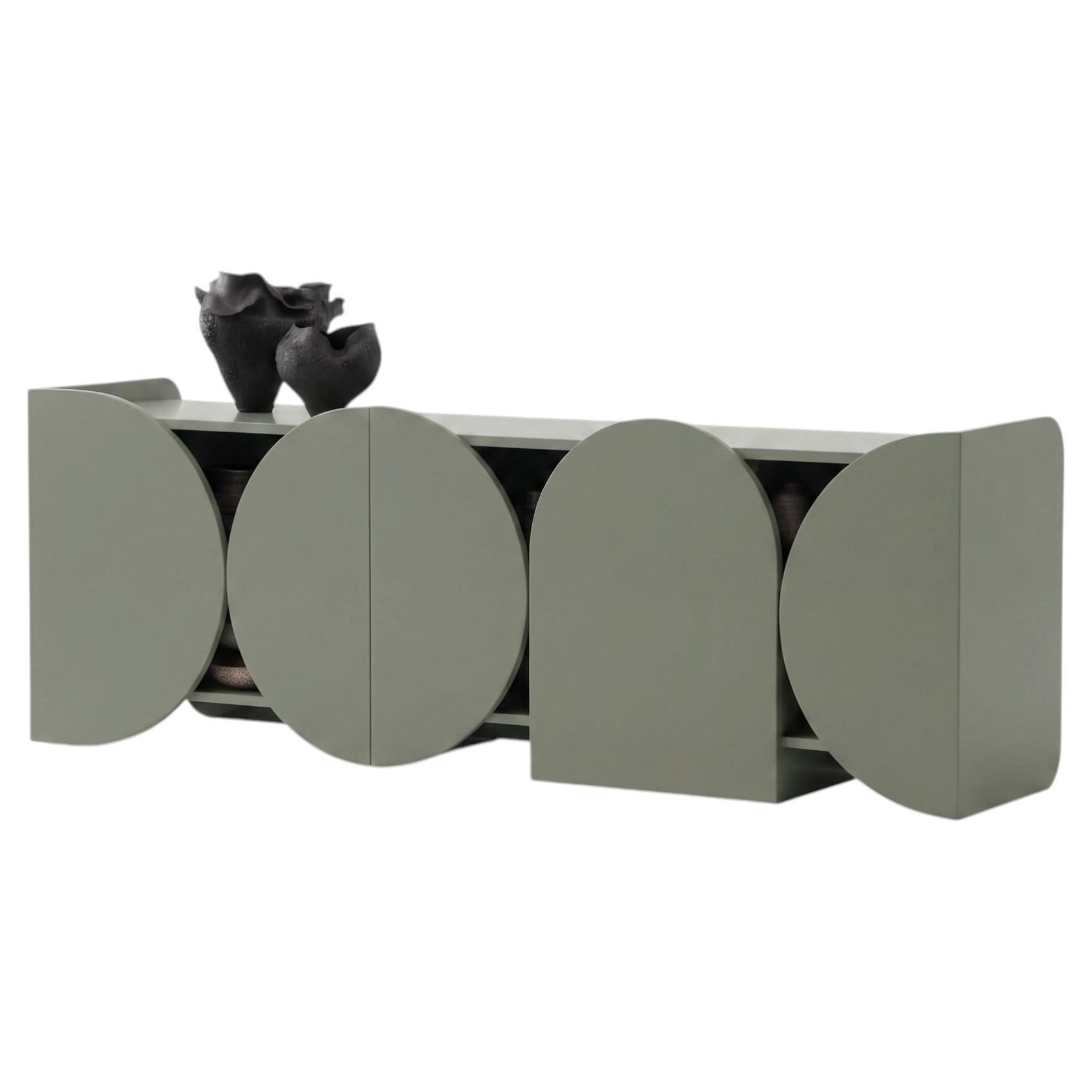 Modern Matte Lacquered Sideboard Buffet Cabinet Mogg Shape RAL7033 Bauhaus Style For Sale