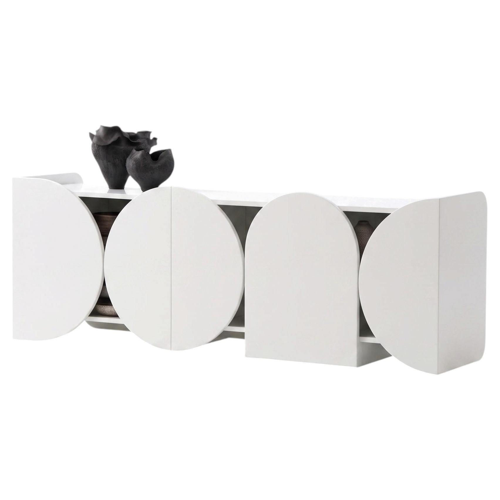 Modern Matte Lacquered Sideboard Buffet Cabinet Mogg Shape RAL9016 Bauhaus Style For Sale
