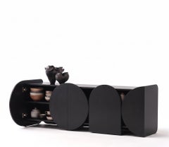 Modern Matte Lacquered Sideboard Buffet Cabinet Mogg Shape RAL9017 Bauhaus Style