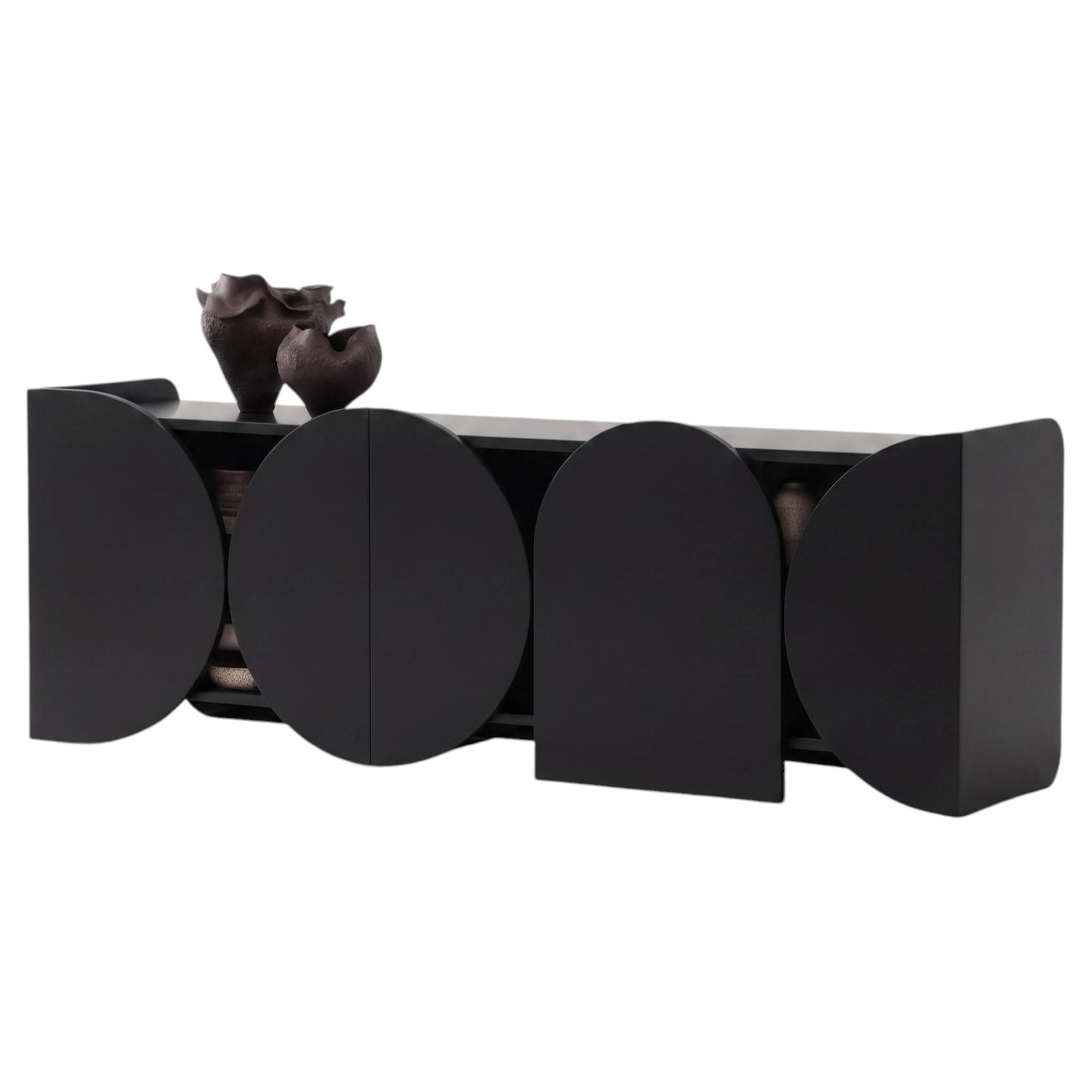 Modern Matte Lacquered Sideboard Buffet Cabinet Mogg Shape RAL9017 Bauhaus Style For Sale