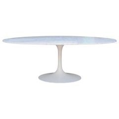 Modern Maurice Burke Saarinen Style Table with an Oval Carrara Marble Top