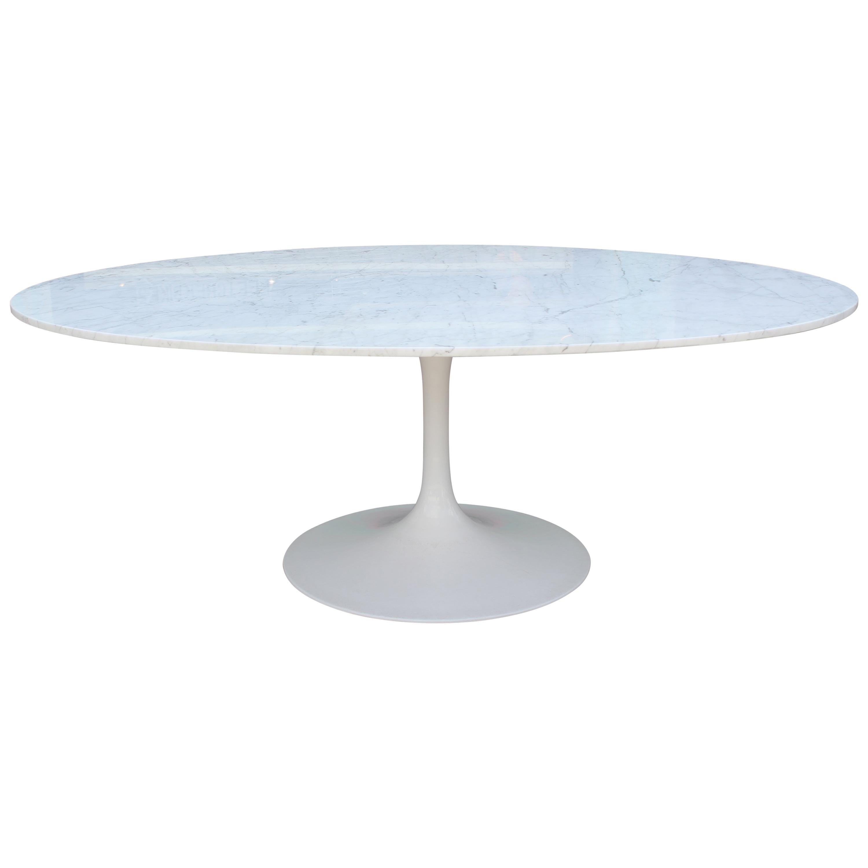 Modern Maurice Burke Saarinen Style Table with an Oval Carrara Marble Top