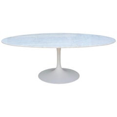 Vintage Modern Maurice Burke Saarinen Style Table with an Oval Carrara Marble Top