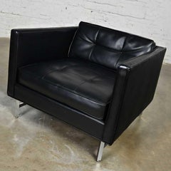 Modern Maurice Villency Black Vinyl Faux Leather Button Back Cube Club Chair