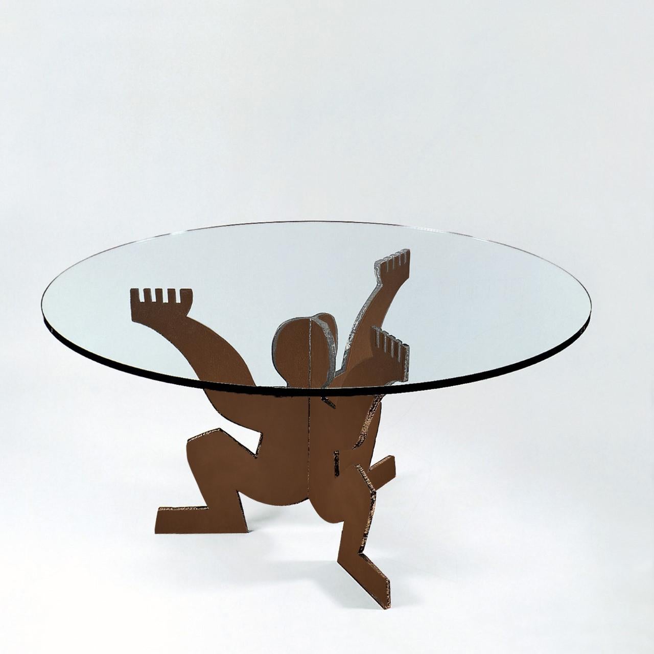 Moderne Table de salle à manger ronde moderne Maurizio Cattelan pour Dilmos en verre de fer grillé en vente