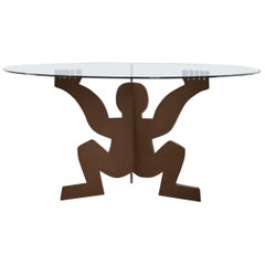 Modern Maurizio Cattelan for Dilmos Round Dining Table Crude Iron Glass
