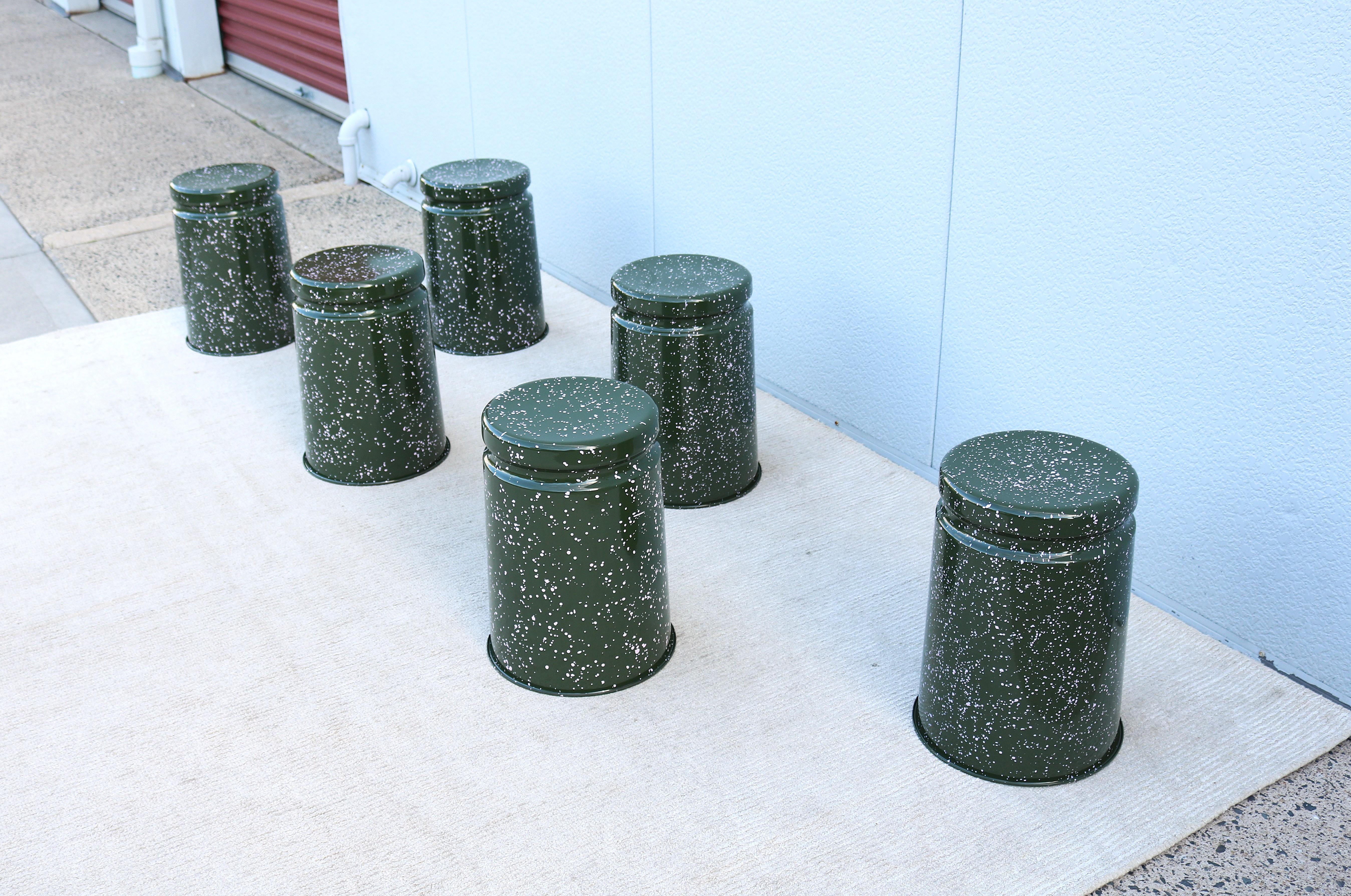 Modern Max Lamb for Hem Last Stools in Green and Pink Splatter - a Pair For Sale 3
