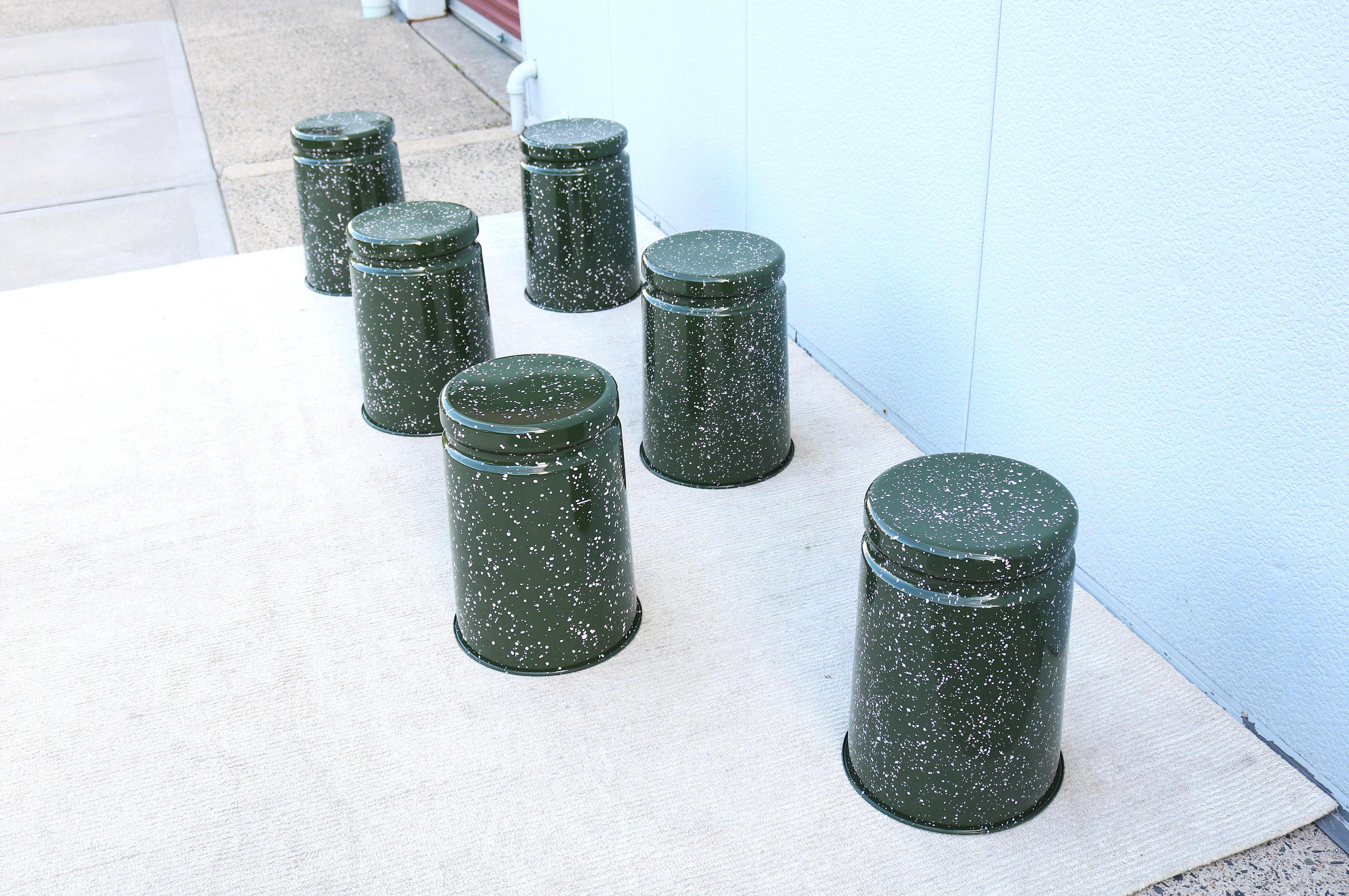Modern Max Lamb for Hem Last Stools in Green and Pink Splatter - a Pair For Sale 4