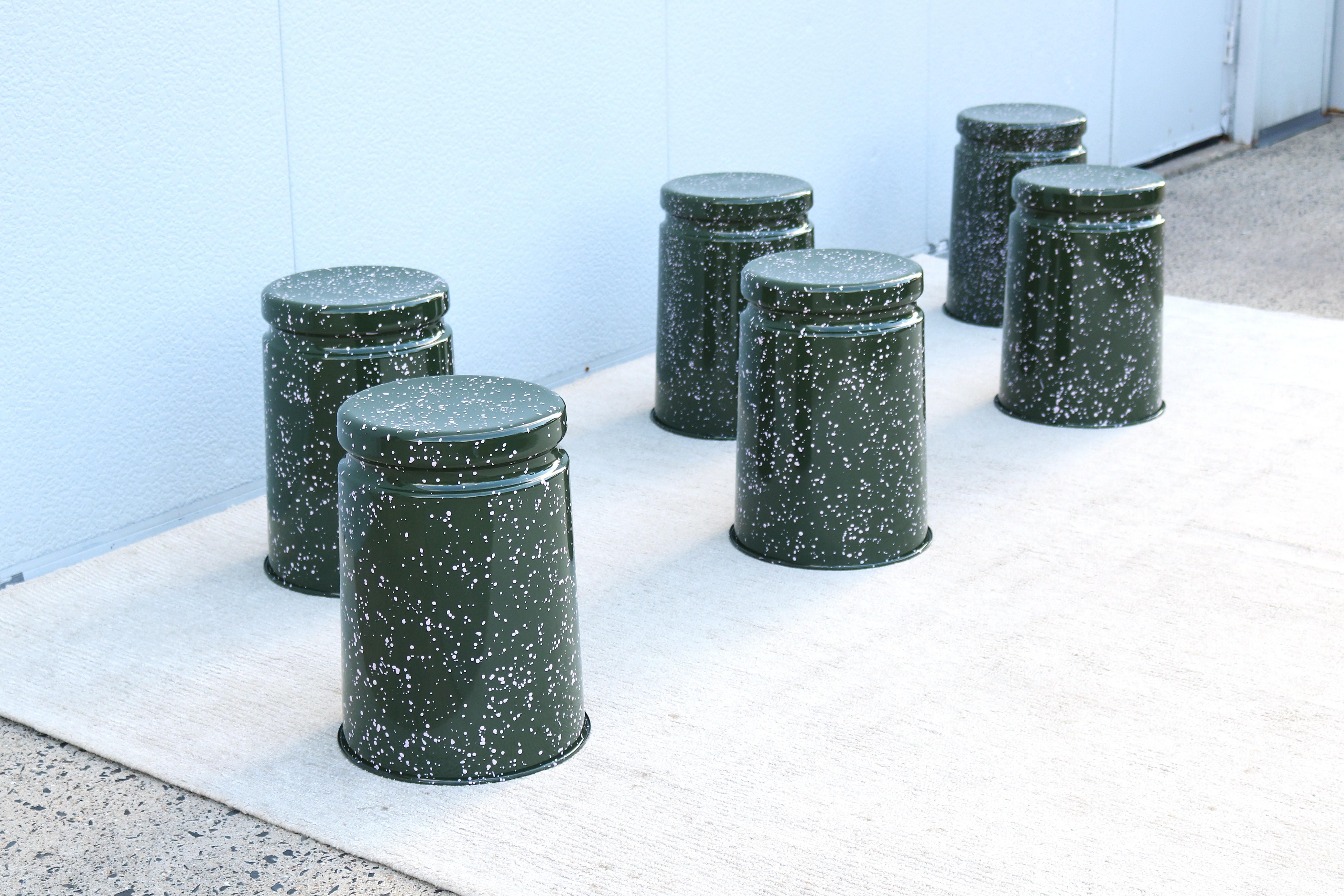 Modern Max Lamb for Hem Last Stools in Green and Pink Splatter - a Pair For Sale 5