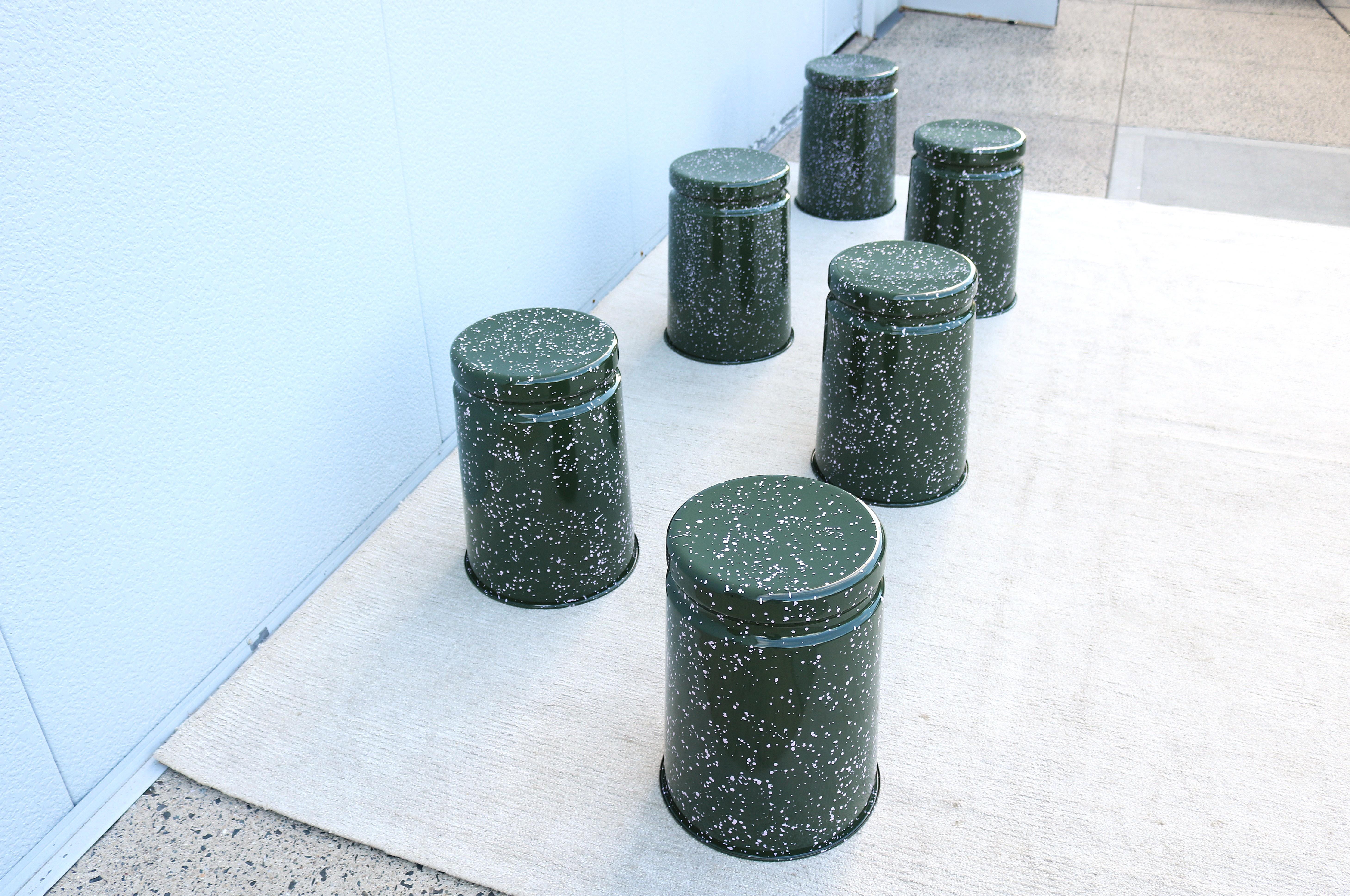 Modern Max Lamb for Hem Last Stools in Green and Pink Splatter - a Pair For Sale 6