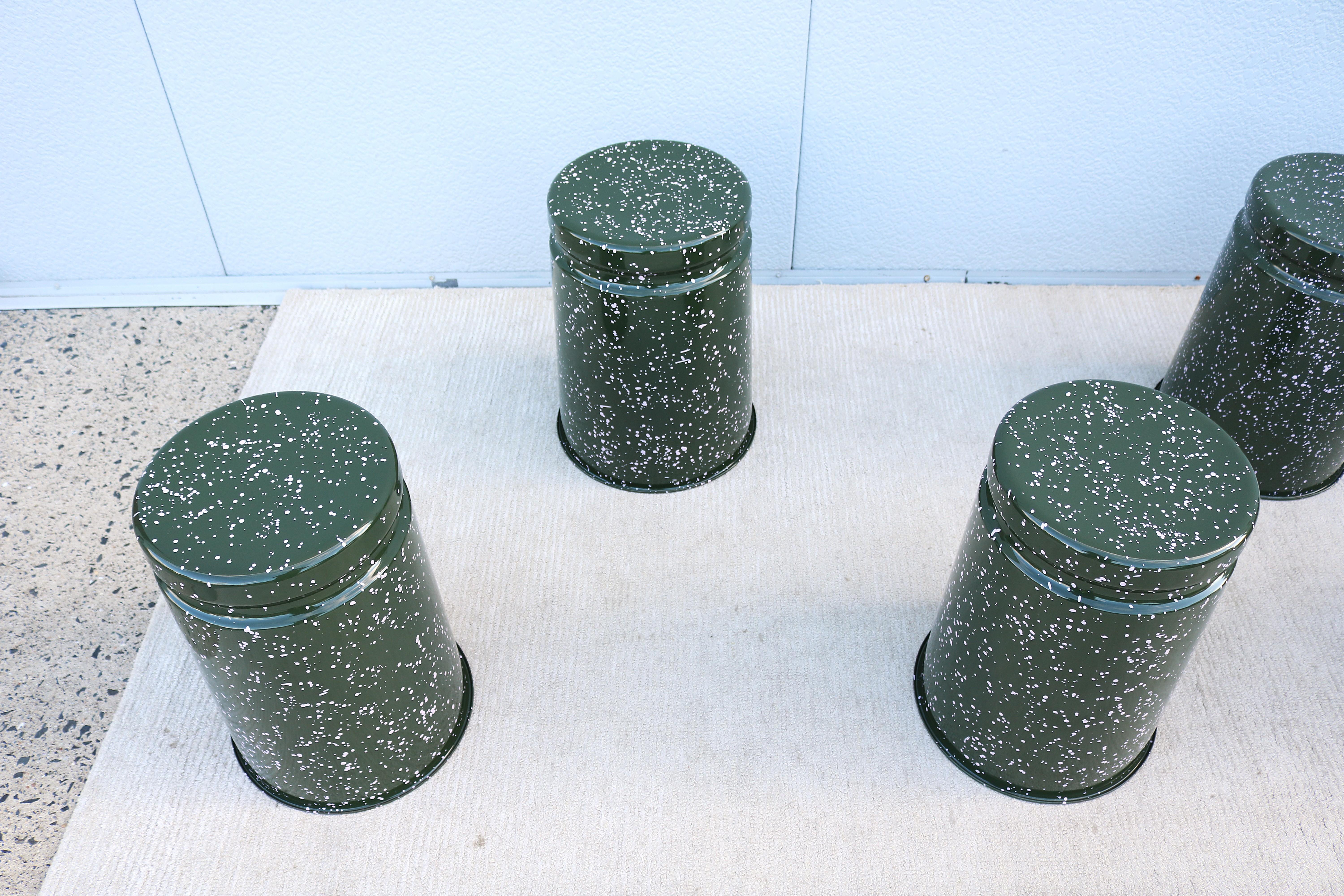 Modern Max Lamb for Hem Last Stools in Green and Pink Splatter - a Pair For Sale 7