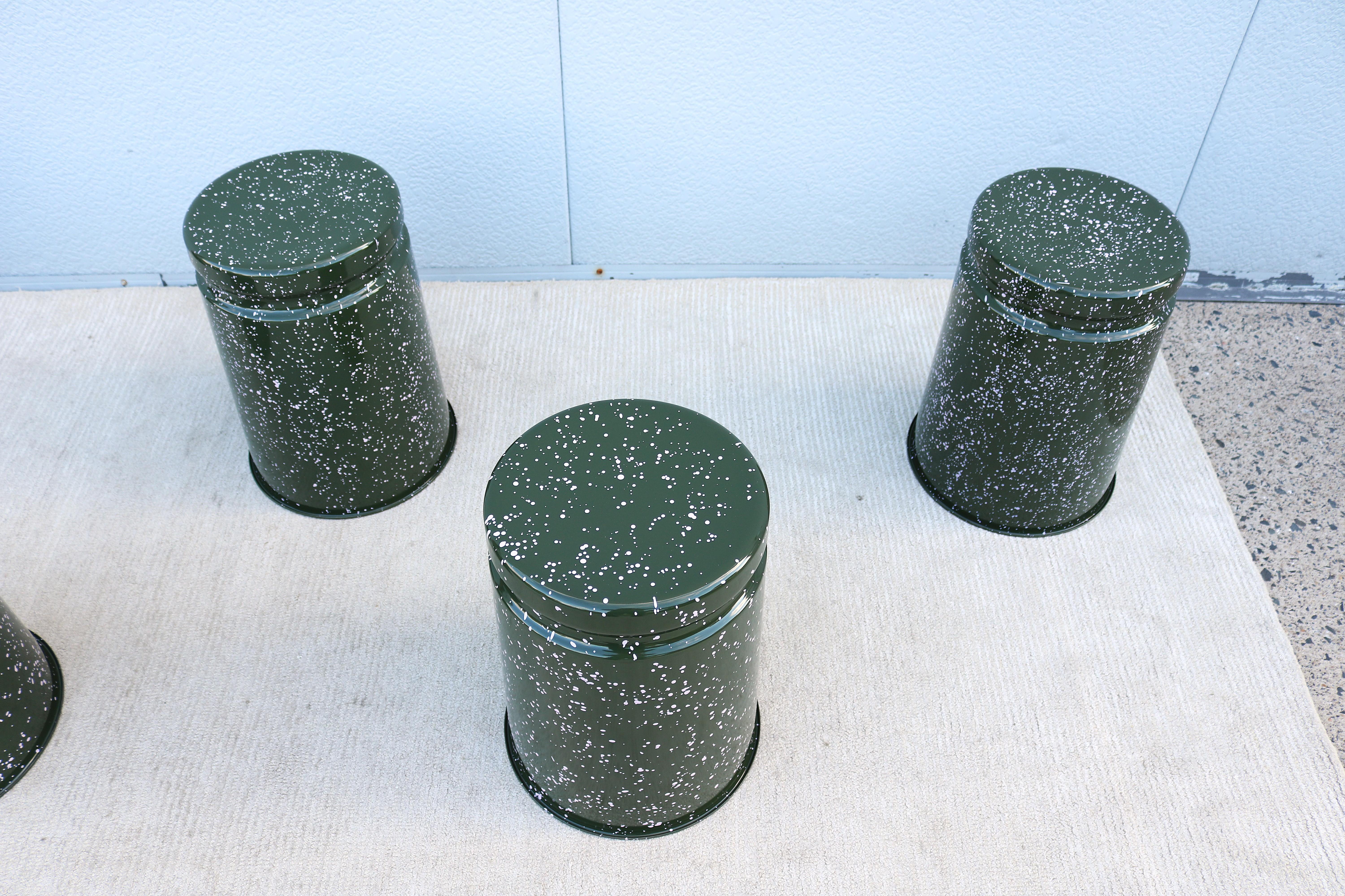 Modern Max Lamb for Hem Last Stools in Green and Pink Splatter - a Pair For Sale 8