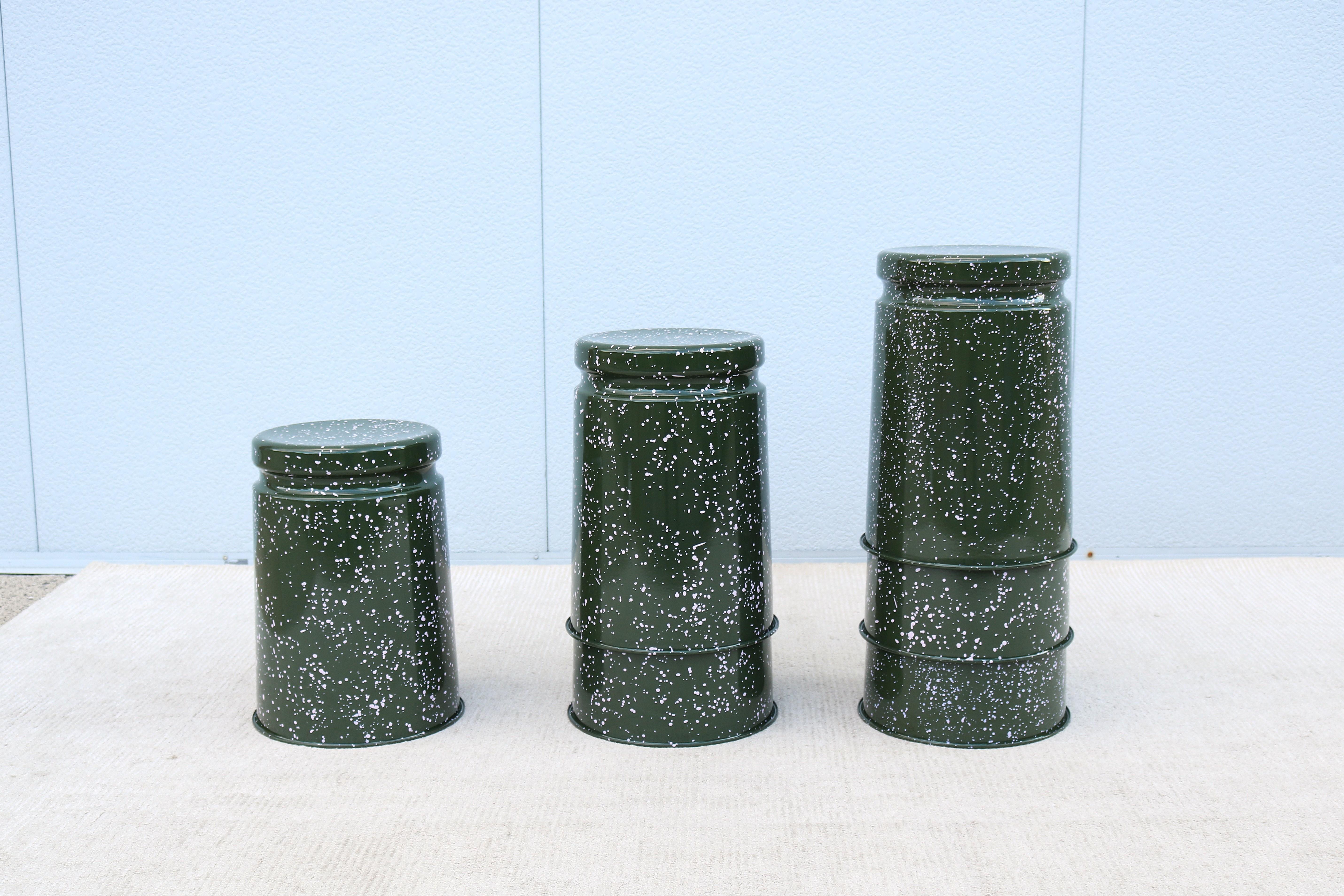 Modern Max Lamb for Hem Last Stools in Green and Pink Splatter - a Pair For Sale 11