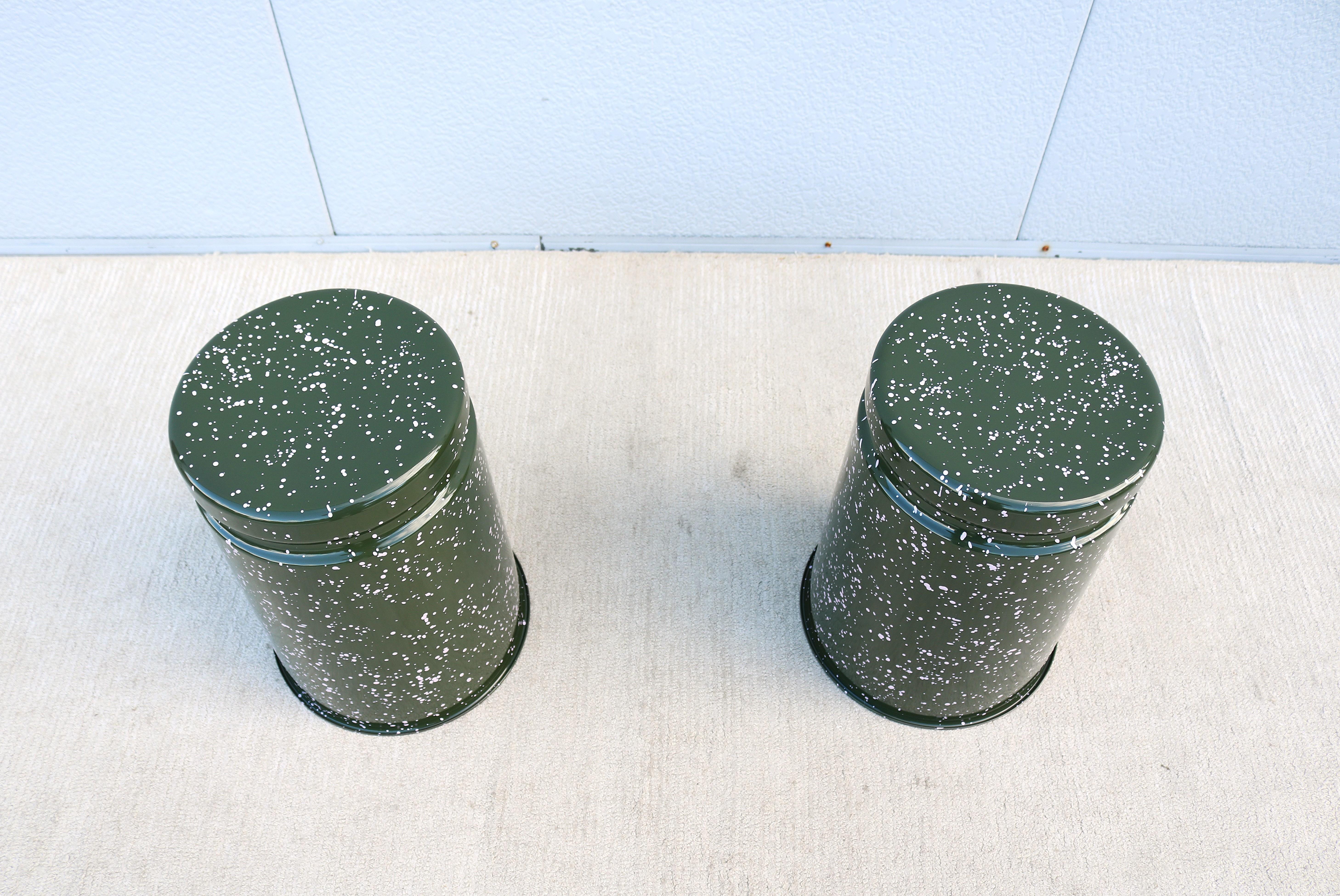 Polish Modern Max Lamb for Hem Last Stools in Green and Pink Splatter - a Pair For Sale