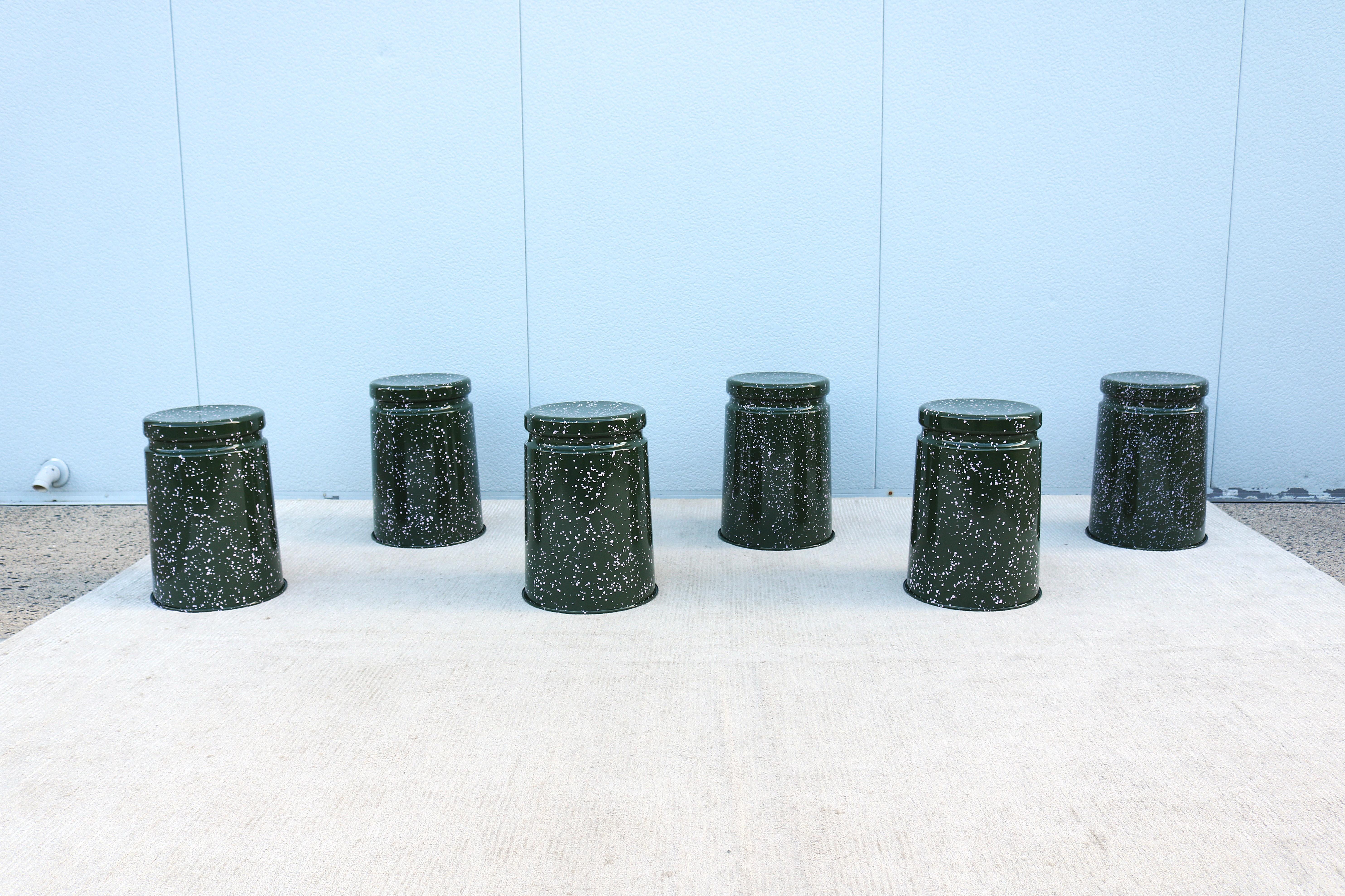 Modern Max Lamb for Hem Last Stools in Green and Pink Splatter - a Pair For Sale 1