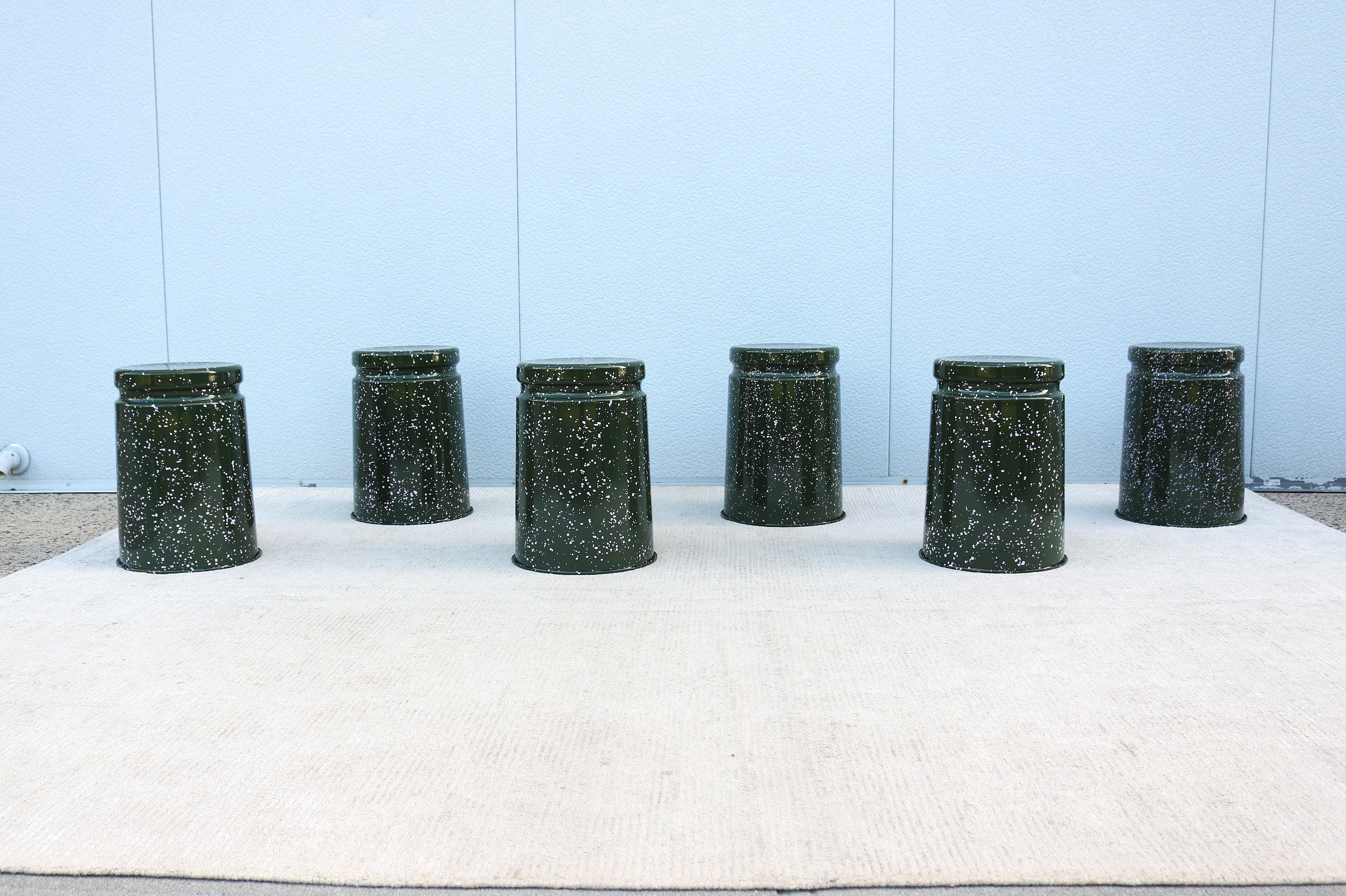 Modern Max Lamb for Hem Last Stools in Green and Pink Splatter - a Pair For Sale 2