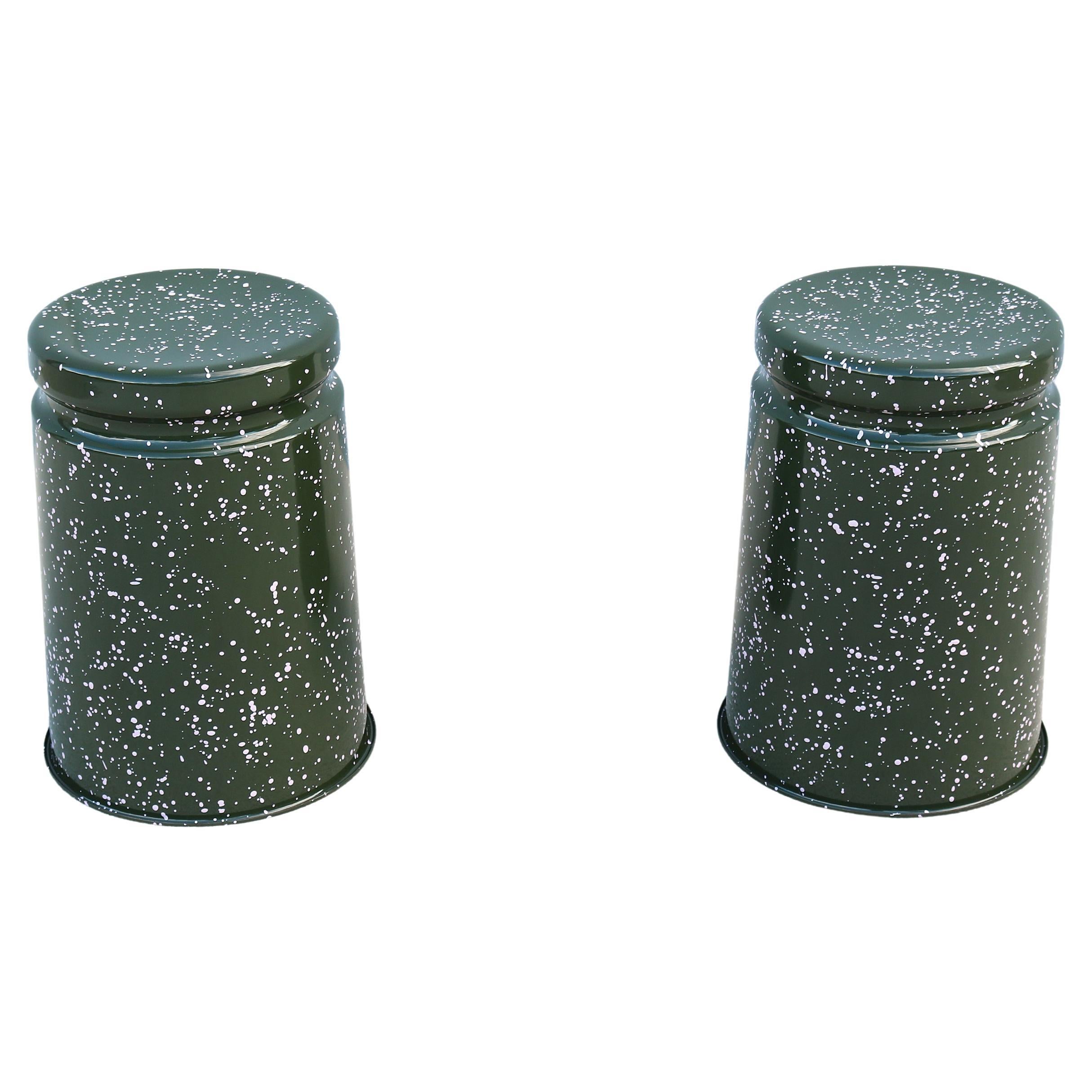 Modern Max Lamb for Hem Last Stools in Green and Pink Splatter - a Pair For Sale
