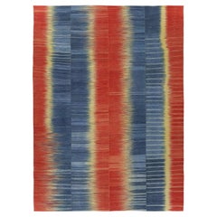 Alfombra Persa Mazandaran de Tejido Plano en Degradado Rojo, Azul Indigo y Dorado