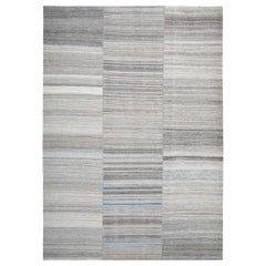 Moderner handgewebter Flachgewebe-Teppich im Mazandaran-Stil in natürlichen, grauen und blauen Farben