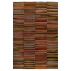 Modern Mazandaran Style Handwoven Flatweave Stripe Rug in Multi-Color