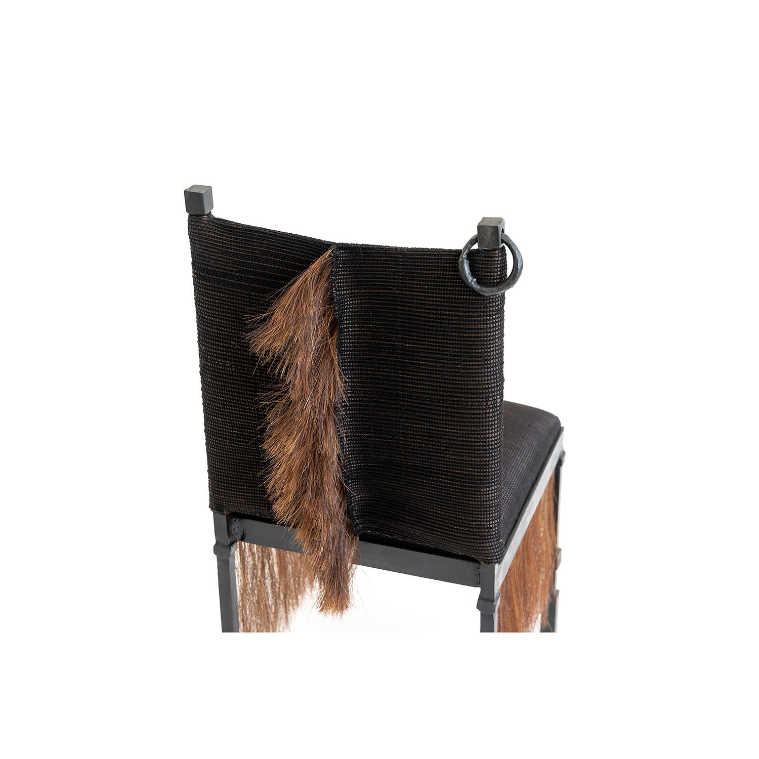 HORSE HAIR CHAIR NO. 1 
J.M. Szymanski
d. 2017

Contemporary furniture at its finest. Horsehair textile and blackened iron are combined to create an exciting juxtaposition of elements. Available in creme, brown, and black. 

Custom sizes available.