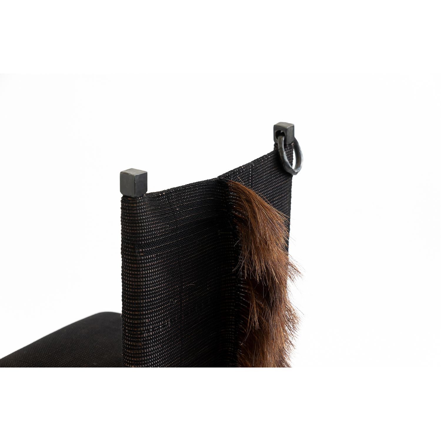 Contemporary Side Chair Modern Medieval Handmade Horsehair Iron Handwoven Fringe Accent Mane For Sale
