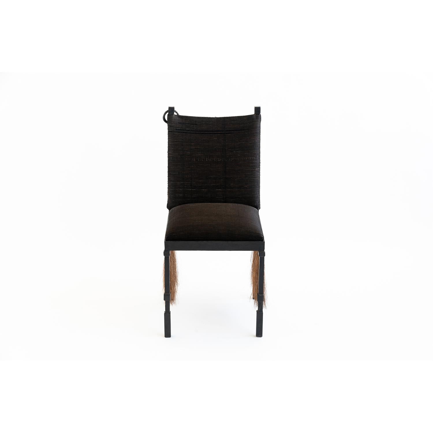 Side Chair Modern Medieval Handmade Horsehair Iron Handwoven Fringe Accent Mane For Sale 1