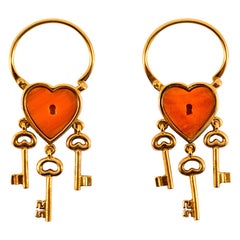 Modern Mediterranean Red Coral Rose Gold Lever-Back Dangle Earrings