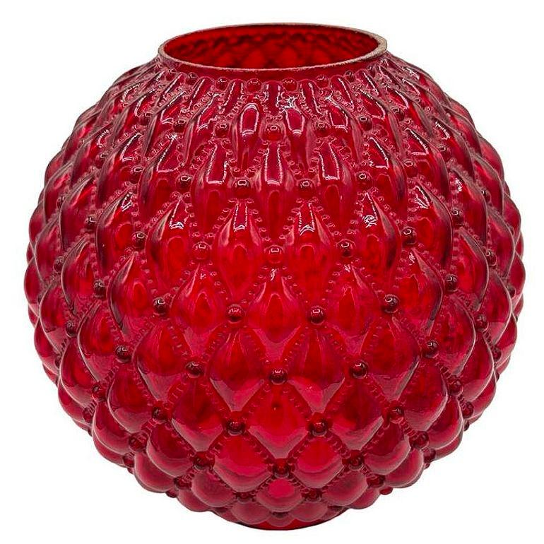 Globo de cristal rojo rubí de burbujas acolchadas de estilo mediterráneo moderno, adaptador de 4 Moderno de mediados de siglo