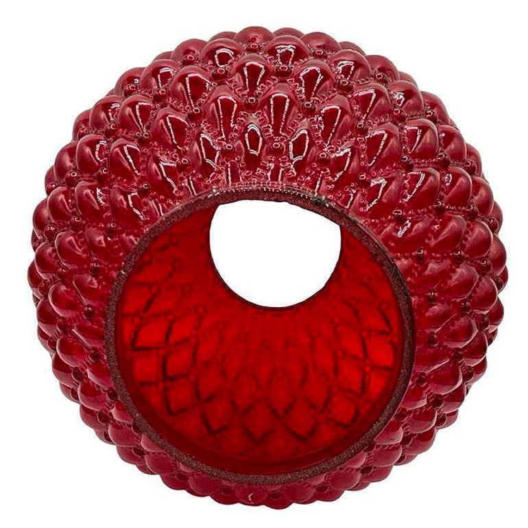 Globo de cristal rojo rubí de burbujas acolchadas de estilo mediterráneo moderno, adaptador de 4 mediados del siglo XX