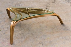 Modern Bent Wood Coffee Table with Safety Glass Top by Raka Studio
