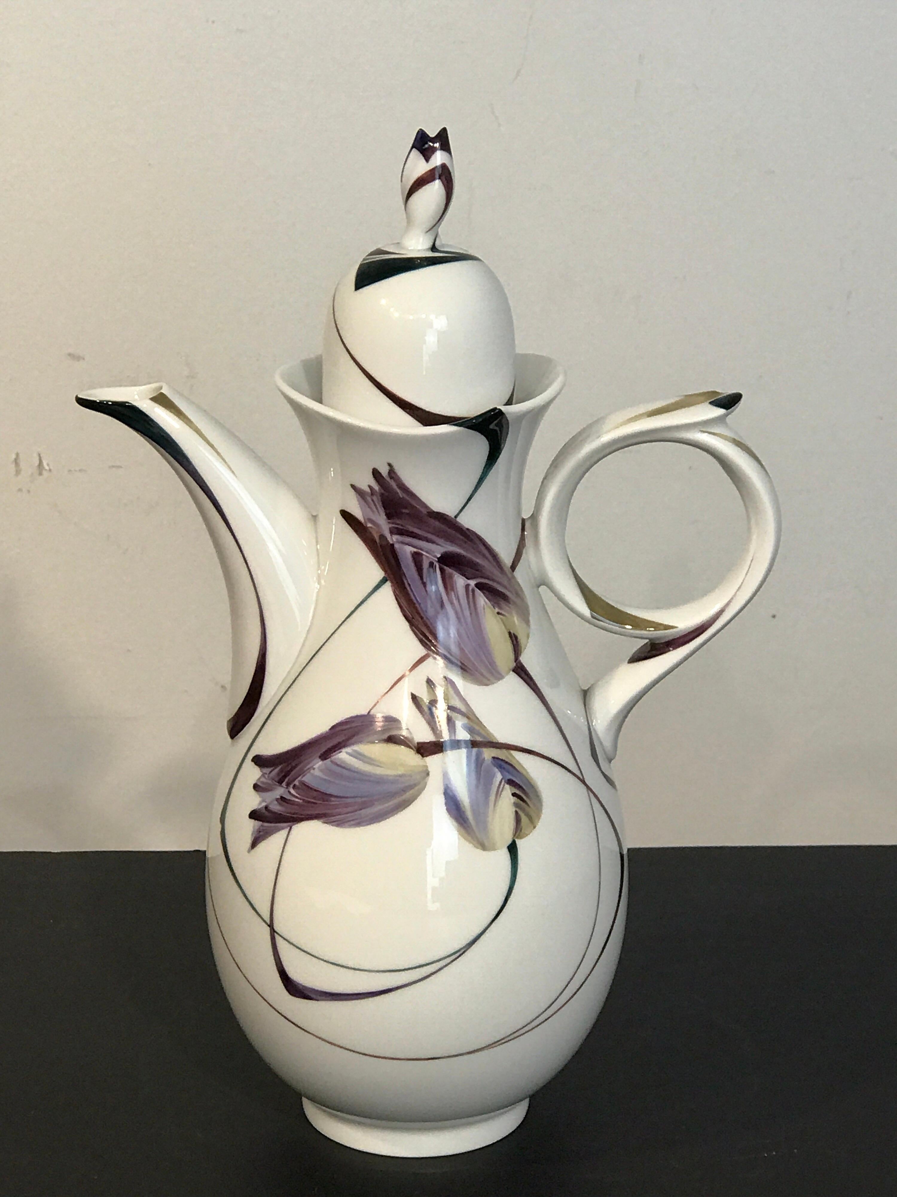 Contemporary Modern Meissen French Tulip Motif Coffee Pot