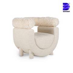 Modern Mel Armchair, Beige Linen Fabric, Handmade in Portugal by Greenapple