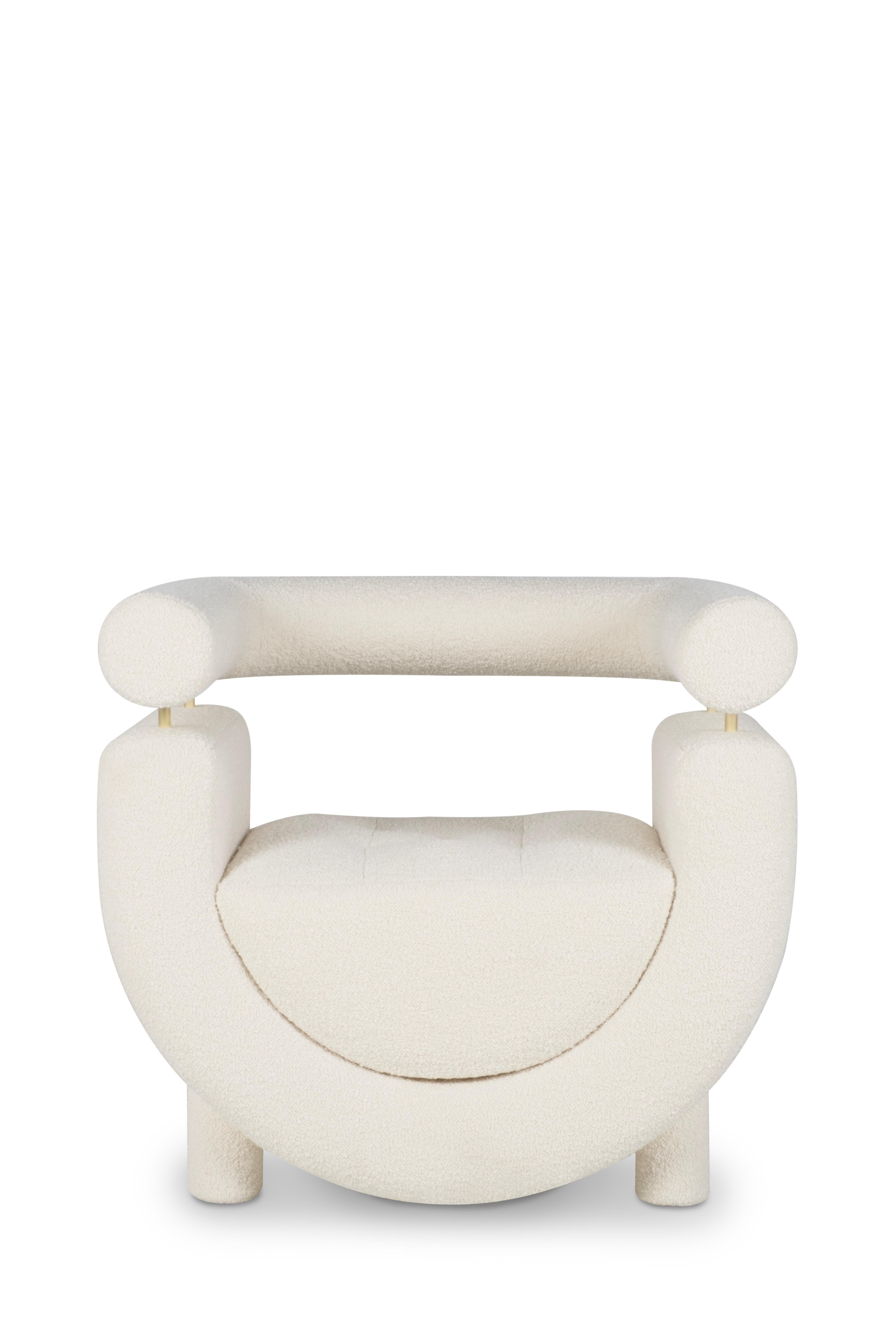 Portoghese Poltrona moderna Mel, DEDAR Bouclé bianco, fatta a mano in Portogallo da Greenapple in vendita