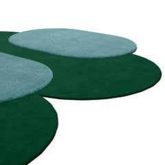 Modern Style Curved Shape Hand-Tufted Rug Blue & Green Circle Patterned