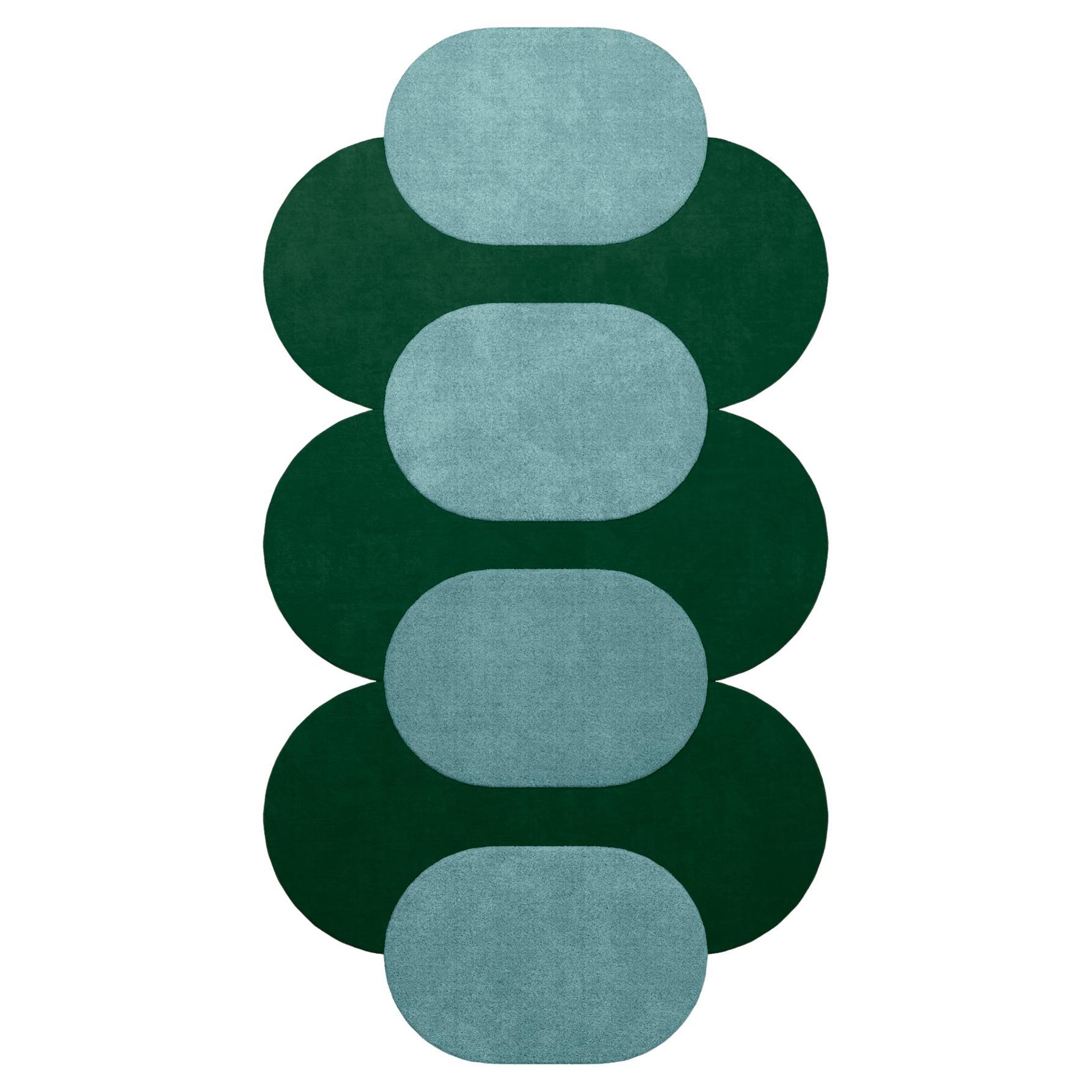 Modern Style Curved Shape Hand-Tufted Rug Blue & Green Circle Patterned