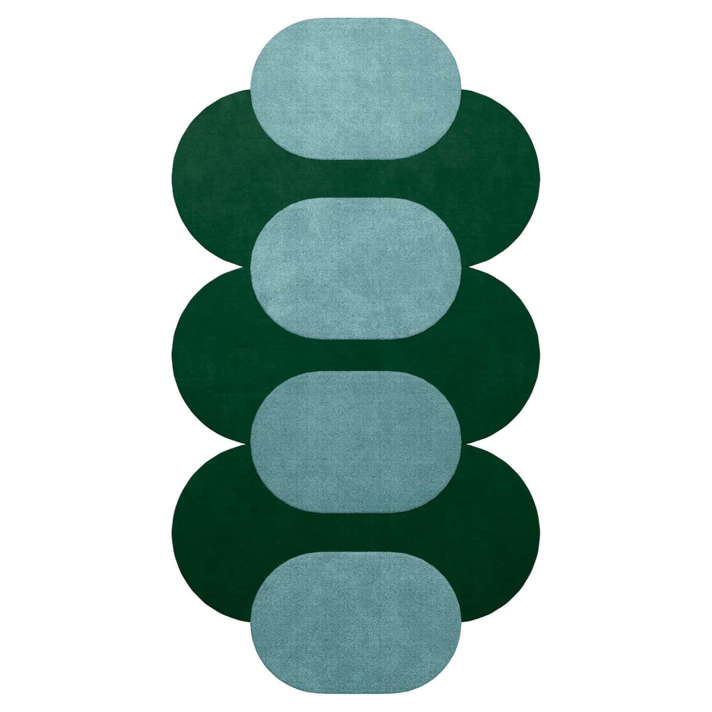 Modern Style Curved Shape Hand-Tufted Rug Blue and Green Circle ...