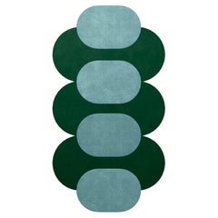 Modern Style Curved Shape Hand-Tufted Rug Blue & Green Circle Patterned