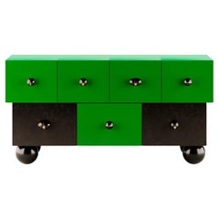 Modern Memphis Design Style Sideboard Lacquered in Bottega Green and Black Matt 