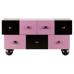 Modern Memphis Design Style Sideboard Lacquered in Lilac and Black Matt 